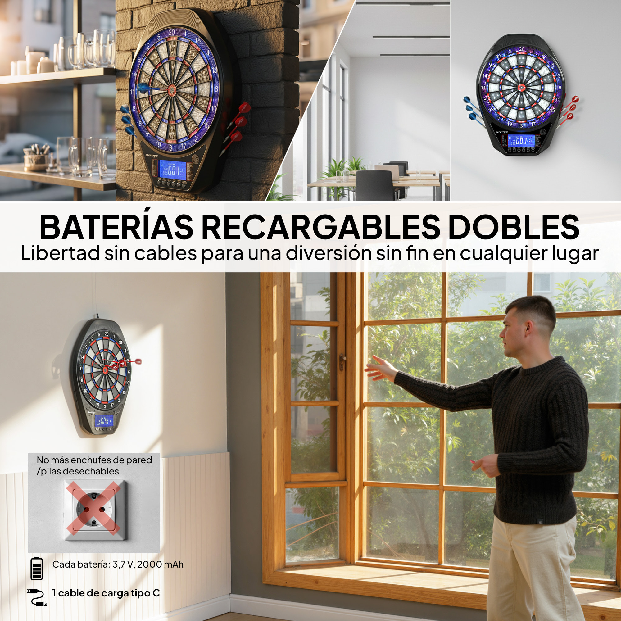 Diana Electrónica con 6 Dardos y 24 Puntas Blandas, Pantalla LED para 8 Jugadores, Diana de Dardos de Pared con 34 Juegos y 2235 Programas para Niños y Adultos, Fiestas y Familia
