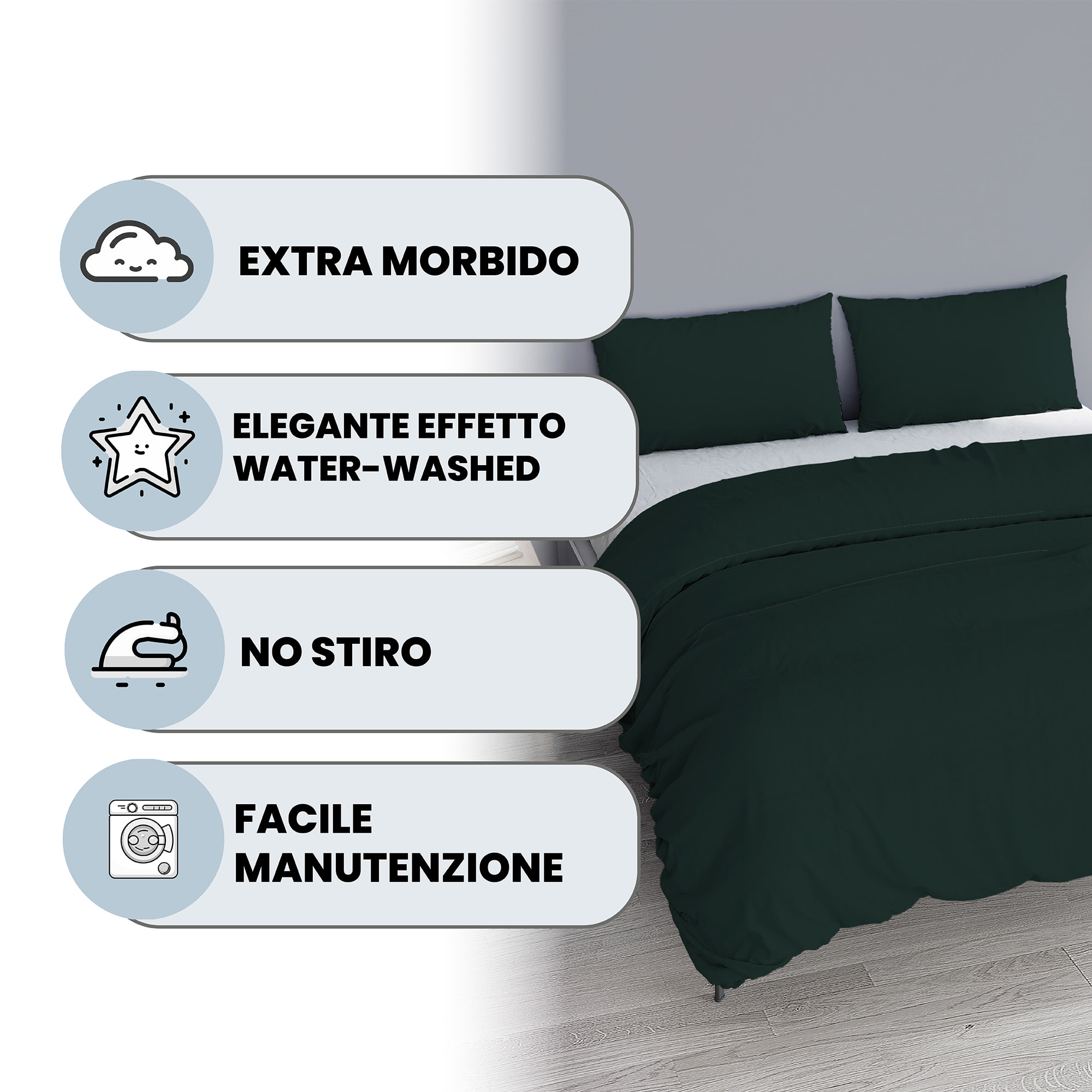 PARURE COPRIPIUMINO WATER WASHED, 100% Microfibra, No Stiro - OTTANIO