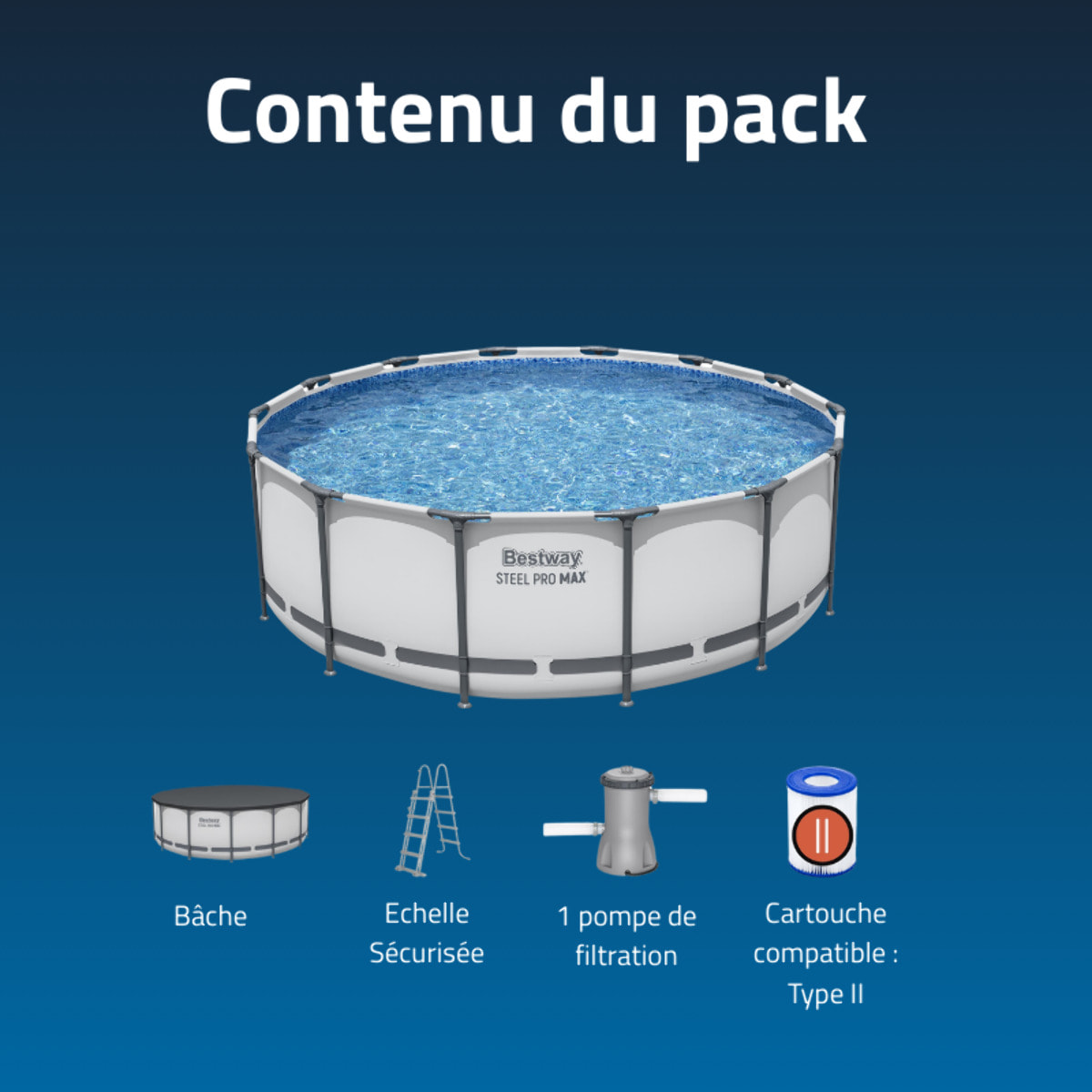 Bestway Piscine hors sol tubulaire ronde Bestway Steel Pro Max 427 x 122 cm gris clair