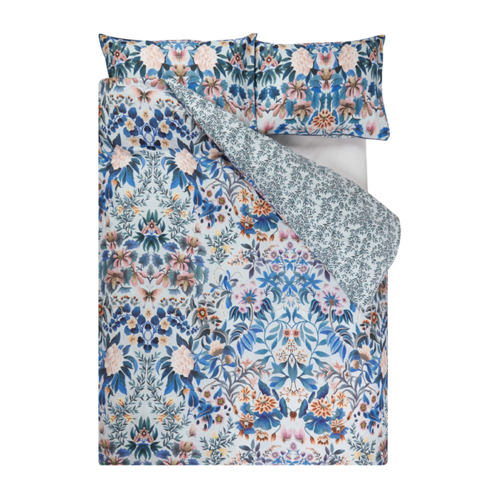 Housse de couette imprimée en percale de coton, IKEBANA DAMASK, Bleu Slate Blue