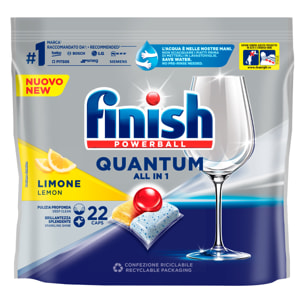 Finish Powerball Quantum All in 1 Detersivo Lavastoviglie Fragranza Limone - Confezione da 22 Pastiglie