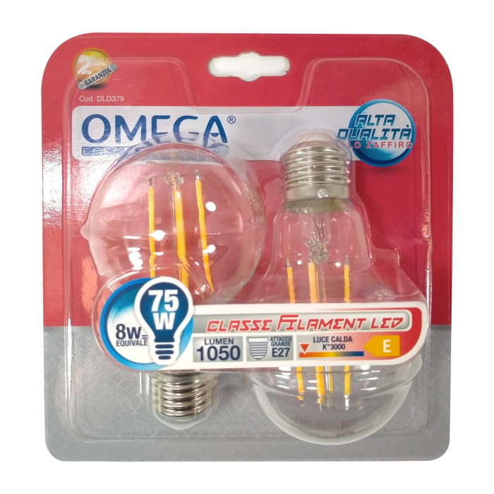 OMEGA Set 6 pezzi filament led goccia a60 8w 1050lm 3000k e27