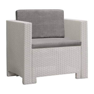 Set salotto da esterno Camini, Salottino outdoor, Set da balcone o giardino, Composizione soggiorno per esterni, Made in Italy, Bianco