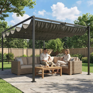 Pergola design 3x4m 2 toiles ajustables UV50+ treillis latéral acier anthracite