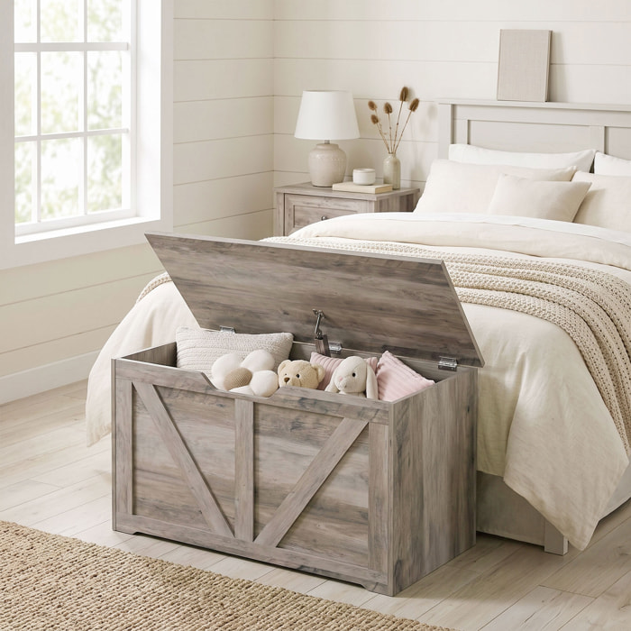 Baúl de Almacenaje 100L, Banco de Almacenaje con Bisagra de Seguridad, Asa con Recorte en U, para Recibidor, Pasillo, Dormitorio, Salón, Carga 136 kg, 80x40x45 cm, Gris