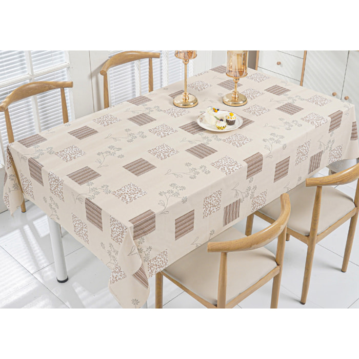 Tovaglia Antimacchia Idrorepellente Rotolo Tagliabile PVC Maniva Riga Flower Beige D5
