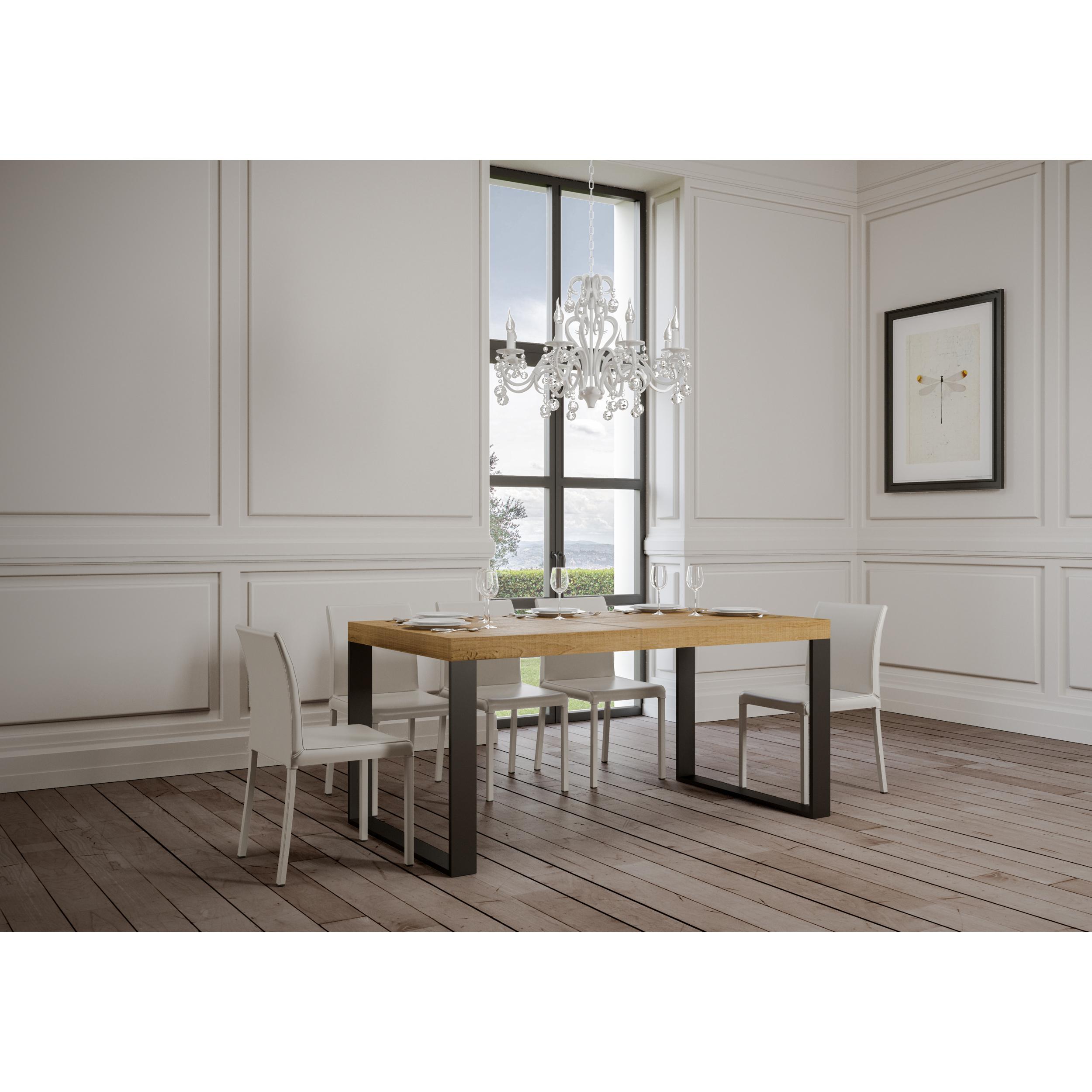 Mesa extensible 90x160/420 cm Tecno Premium Roble Natural estructura Antracita