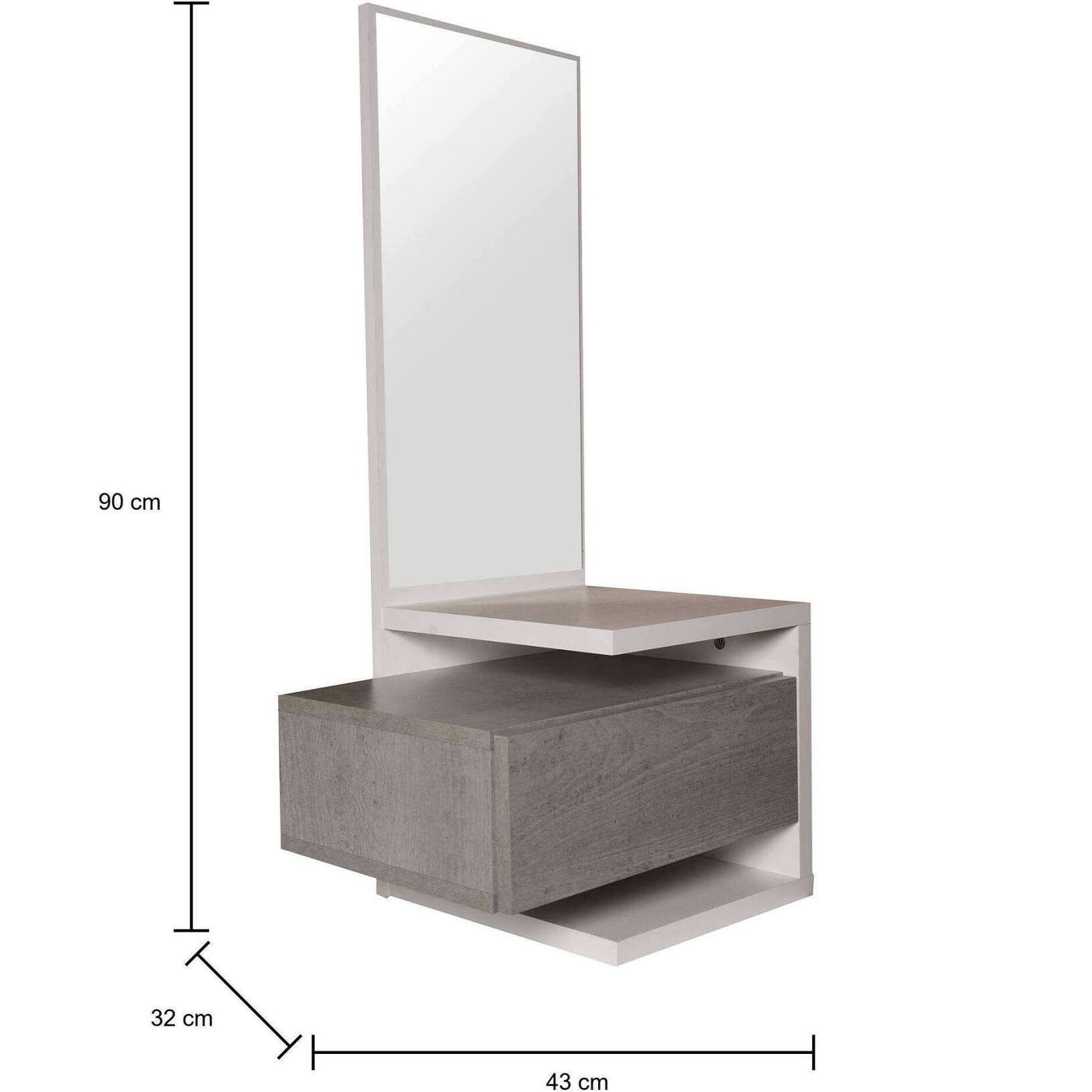 Mobile ingresso con specchio, 43 x 32 x 90, Bianco