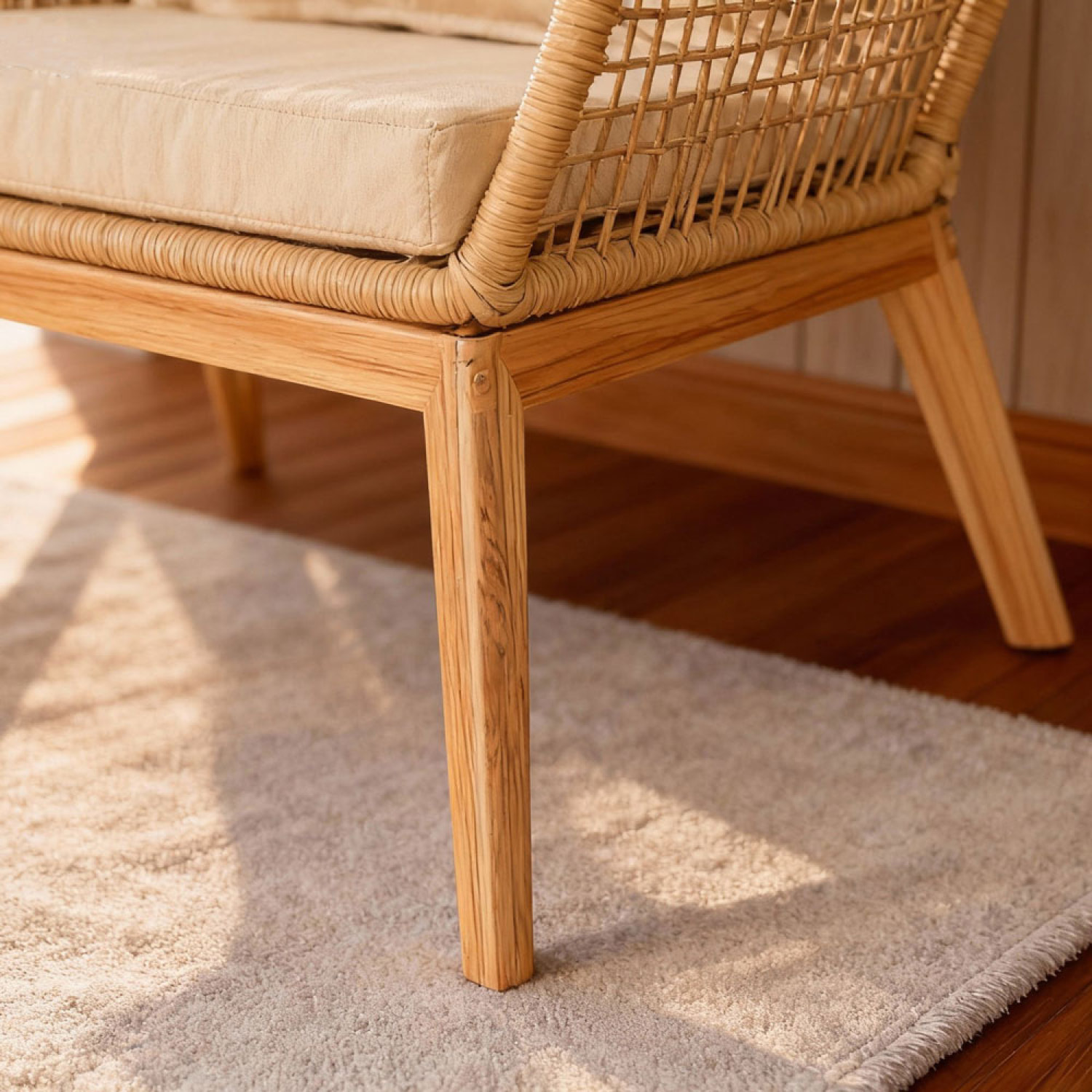 EMILIO Salon de jardin 4 places en bois avec 2 tables beige et bois