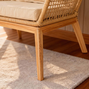 EMILIO Salon de jardin 4 places en bois avec 2 tables beige et bois