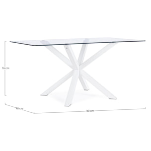 Tavolo rettangolare MAY in vetro, gamba incrociata acciaio bianco 160x90cm