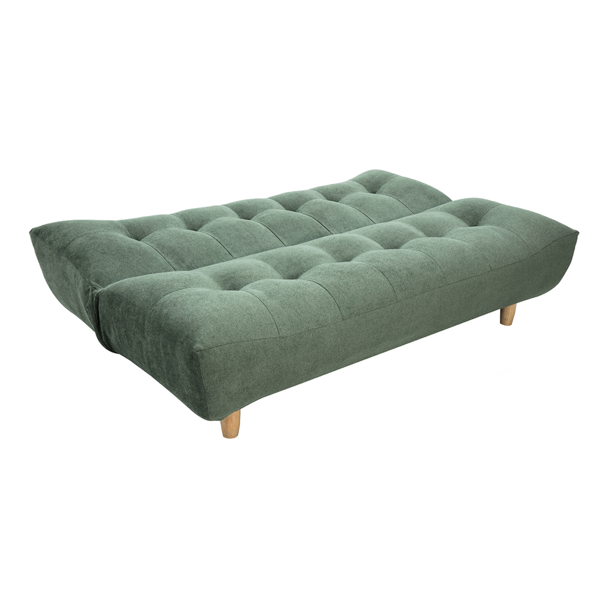 Canapé convertible scandinave 3 places en tissu chenille vert kaki et bois clair YUMI