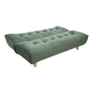 Canapé convertible scandinave 3 places en tissu chenille vert kaki et bois clair YUMI