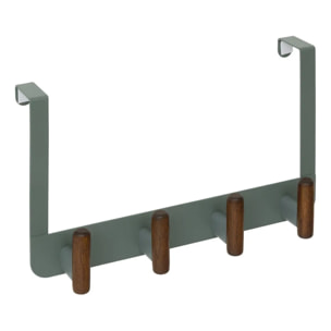 Patère accroche-porte 4 crochets Cassie vert et bois