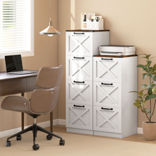 Cajonera Escritorio con 4 Cajones, Cajonera de Oficina, Mueble Archivador, Soporte para Impresora, con Riel Colgante para A4 y Carta, 40x40x131 cm, Blanco