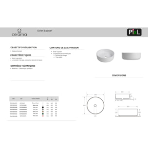 Vasque à poser ronde 36 cm hauteur 12,5 cm sans trop-plein moka mat PixL (CEPX3636MOM)
