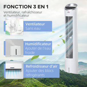 HOMCOM Ventilateur colonne rafraichisseur d'air humidificateur 3 en 1 - puissance 60 W - oscillant, silencieux - timer, 3 modes, 3 vitesses - télécommande incluse - blanc