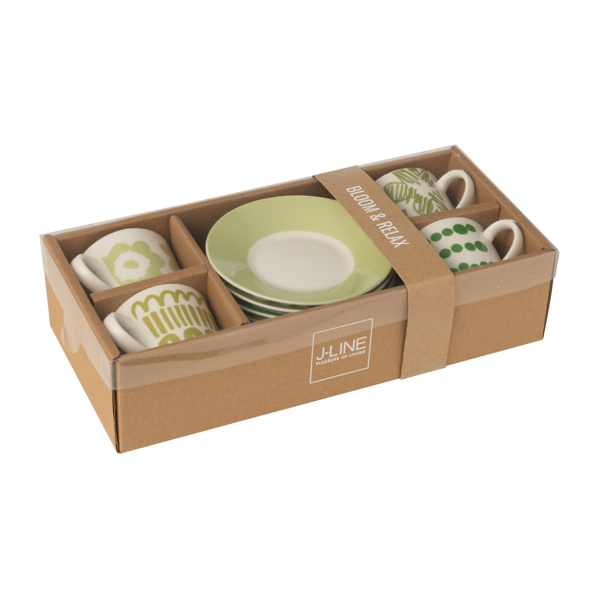 J-Line tasse + sous-tasse Coffret - céramique - vert - small - 4 pcs