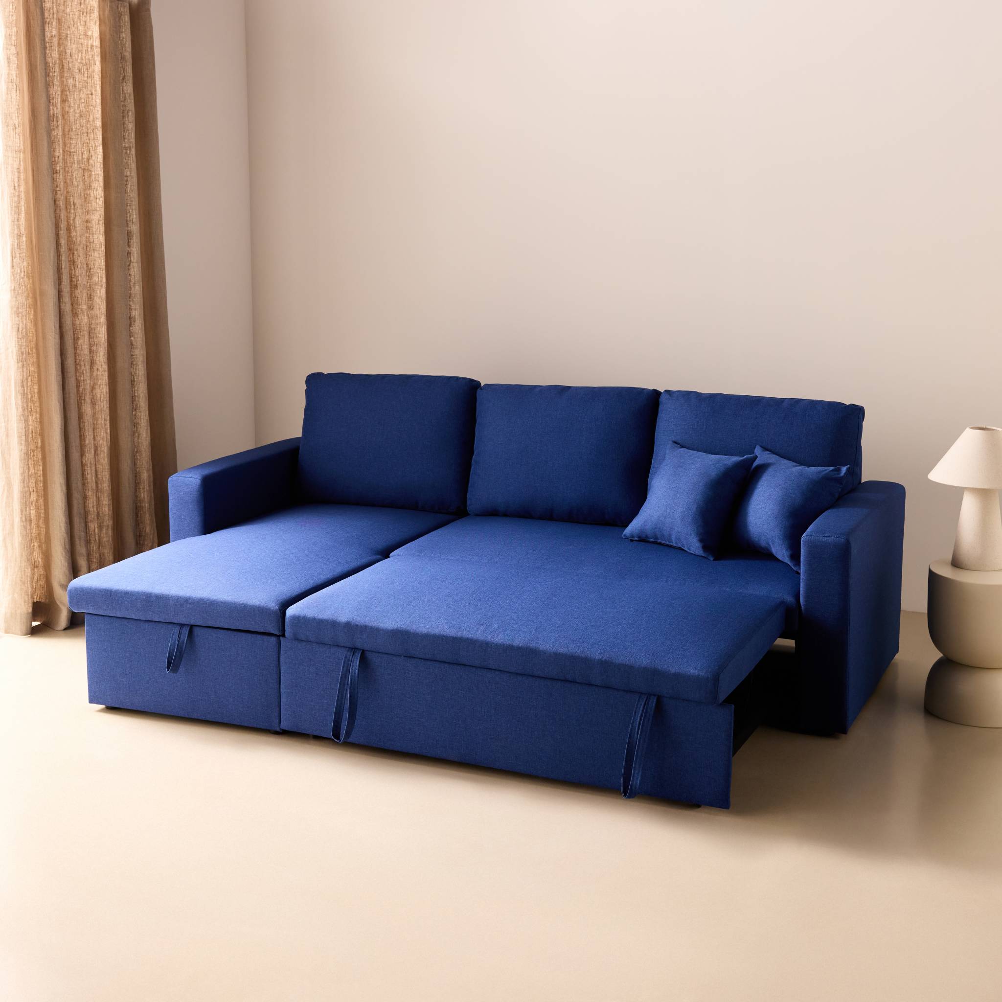 Canapé d'angle convertible réversible 3 places tissu avec coffre IDA