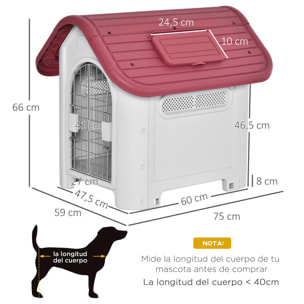 Caseta para Perro con Puerta Extraíble Base Elevada 3 Respiraderos y Ventana Abrible Caseta de Perros para Interior y Exterior 59x75x66 cm Gris Rojo