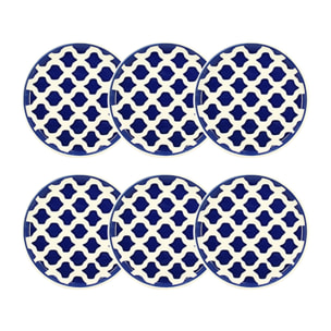 Lot de 6 assiettes à dessert 20cm en grès bleu et blanc  PALM BEACH