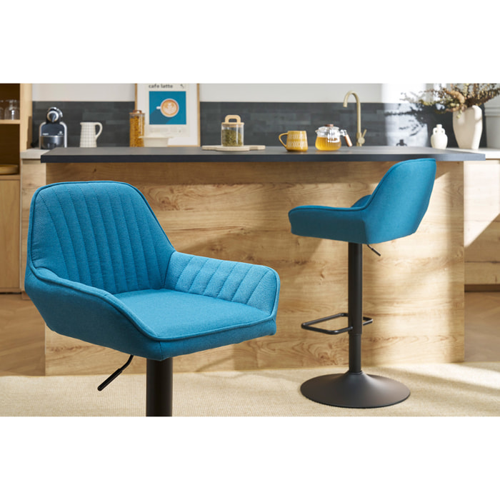 Tabourets de bar réglables design en tissu bleu (lot de 2) RONNIE