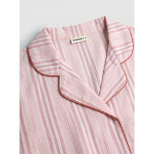 Pijama largo camisero de algodón raya martuca rosa