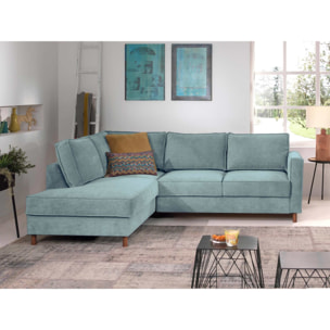 Jake - canapé d'angle gauche - convertible - 5 places - en velours côtelé - Bleu