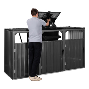 Cache poubelles triple en métal gris anthracite