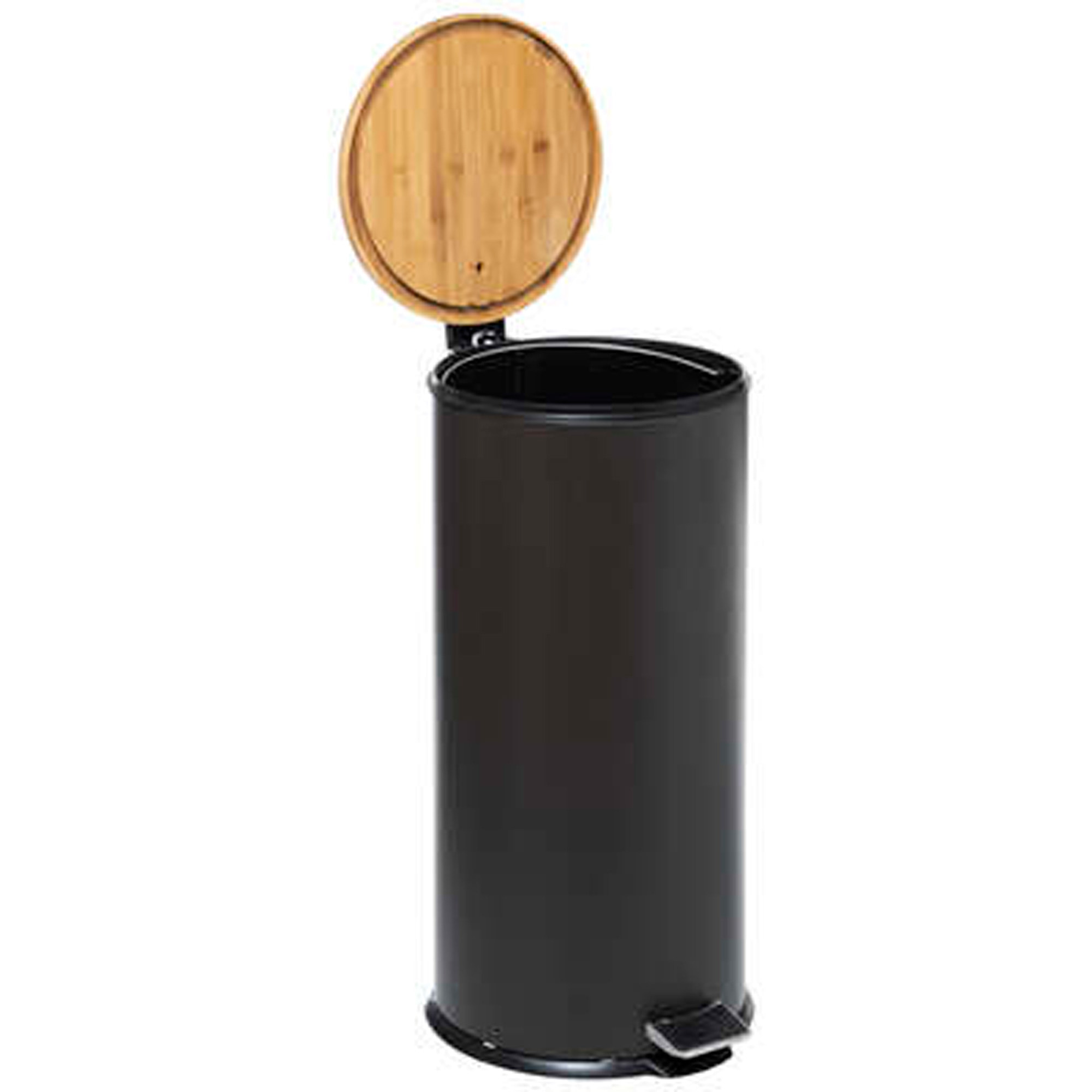 Cubo pedal 20l con tapa de bambú negro