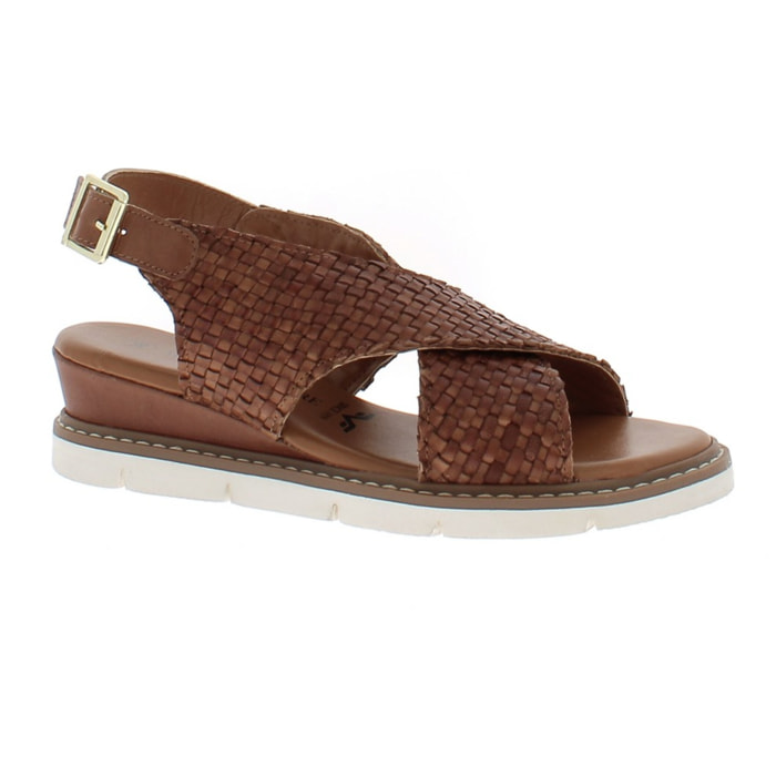 Armata di Mare Scarpe Donna Sandalo in Pelle Incrociato con Cinturino Laterale AMD 1V3741 Tan