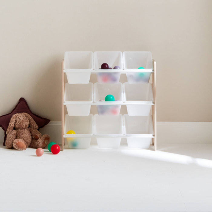 Meuble de rangement pour enfant avec 9 casiers - Tobias - MDF décor bois naturel. 64x29.5x60cm