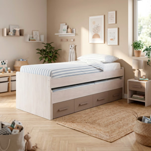 Letto A Castello Con Letto Estraibile E 2 Cassetti Contenitore Per Cameretta Bambini Ragazzi Salvaspazio 198 x 69 x 96 Cm Rovere Chiaro E Tortora