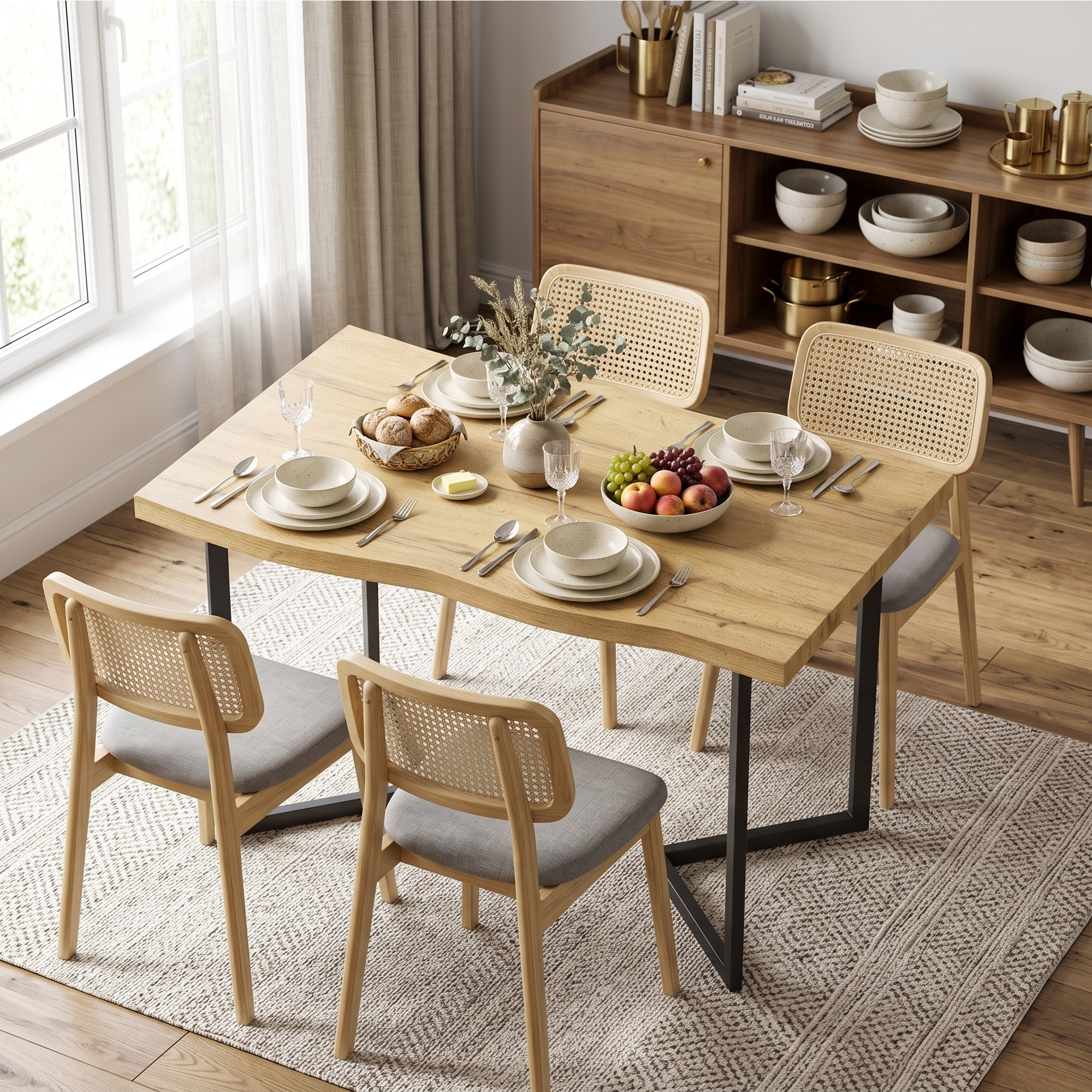 Mesa de Comedor, Mesa de Cocina para 2 Personas con Tablero Grueso, Patas Metálicas, Estilo Moderno, para Sala de Estar, 110x67x75,5 cm, Roble