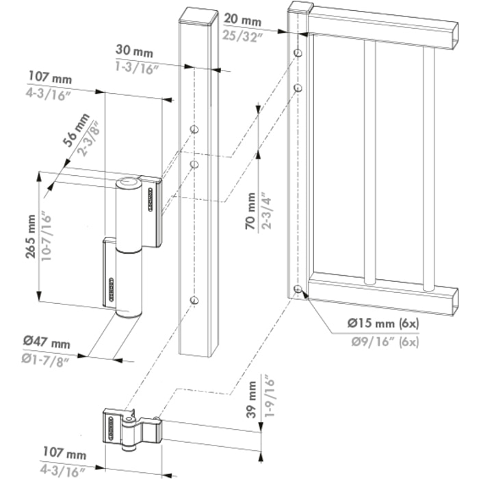 Charnière LOCINOX compact avec rappel de fermeture hydraulique - TIGER-ZILV