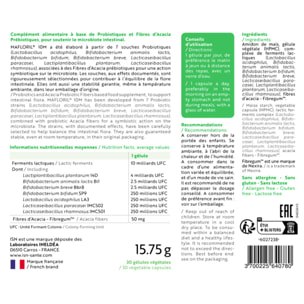 ISN - Mafloril 10M - Complément alimentaire à base de Probiotiques et Fibres d?Acacia Prébiotique - 7 souches probiotiques + fibres prébiotiques - Soutien du microbiote intestinal - Cure 30 jours