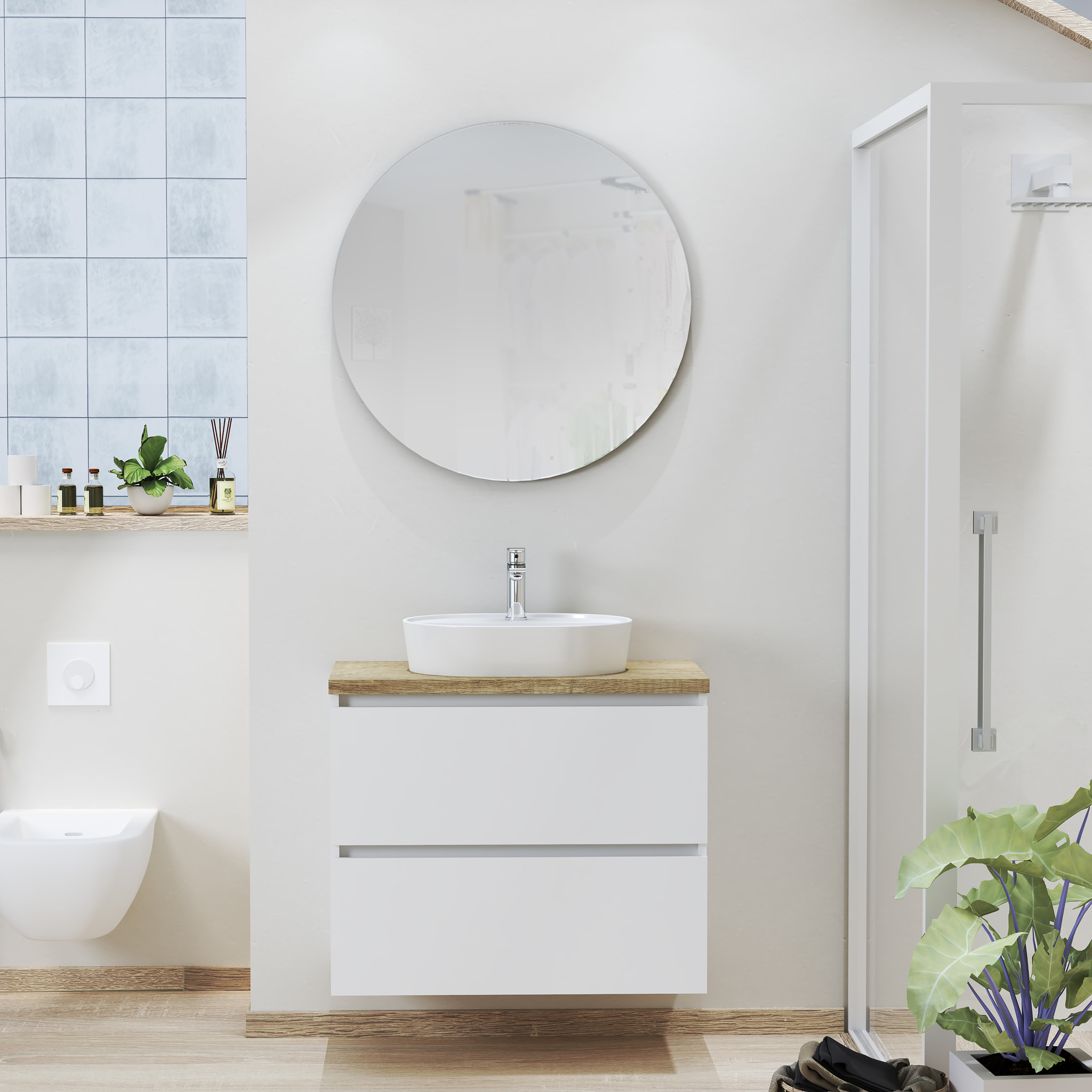 Conjunto mueble de baño NORDIK Alday, 80cm, Blanco Mate