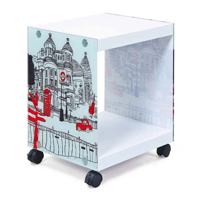 Comodino con ruote, 38 x 33.5 x 46, Bianco