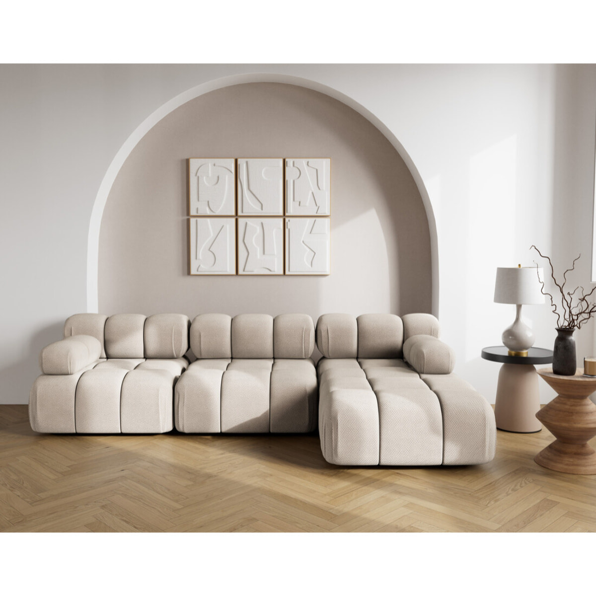 Ruby - canapé modulable d'angle droit 4 places en velours texturé - Beige