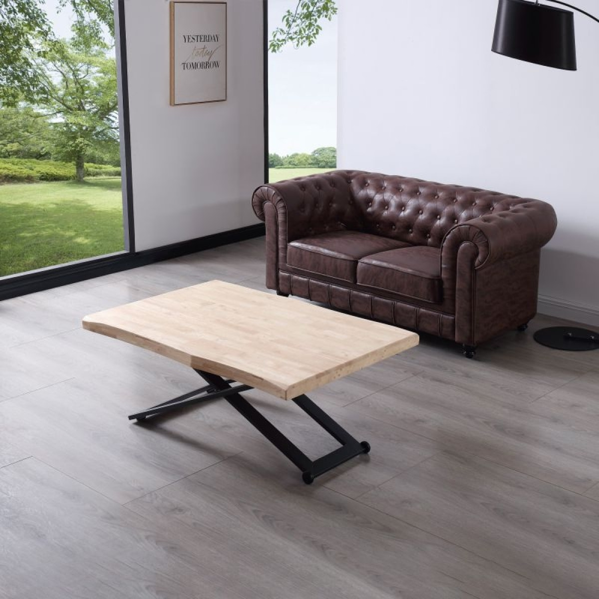 Mesa de centro elevable Lada Fit Negro - Roble