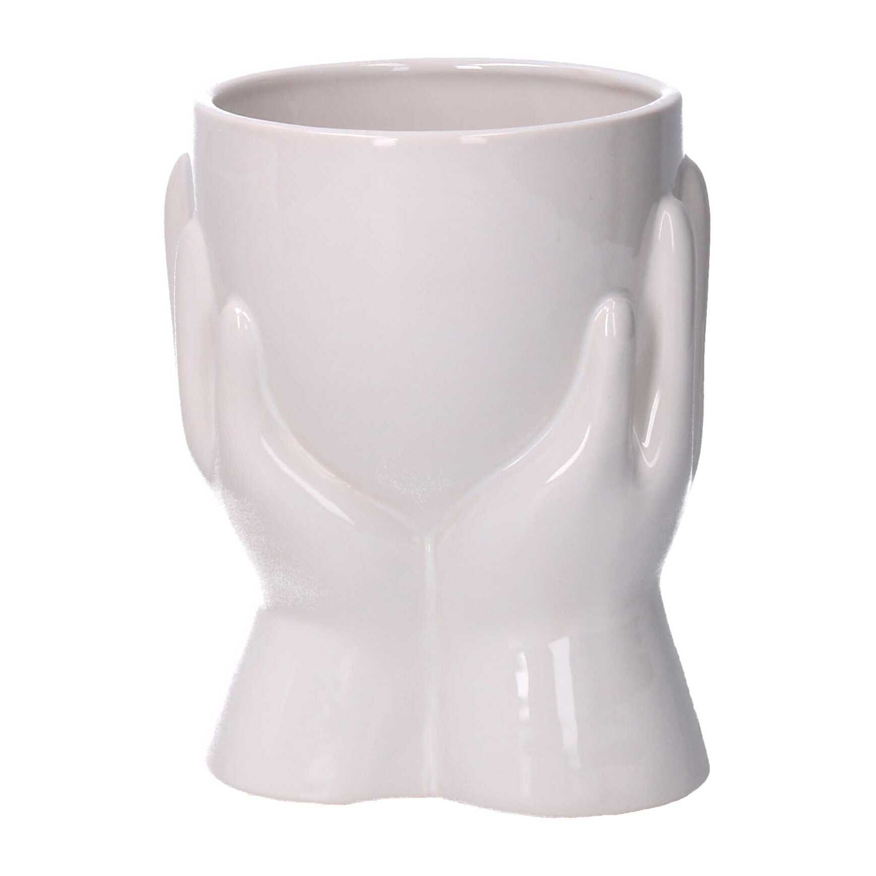Portavaso in ceramica mani bianco cm10,5x9,5h13,7