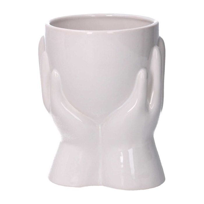 Portavaso in ceramica mani bianco cm10,5x9,5h13,7
