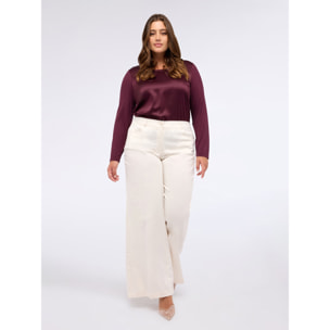 Fiorella Rubino - T-shirt bimaterica a maniche lunghe - Bordeaux