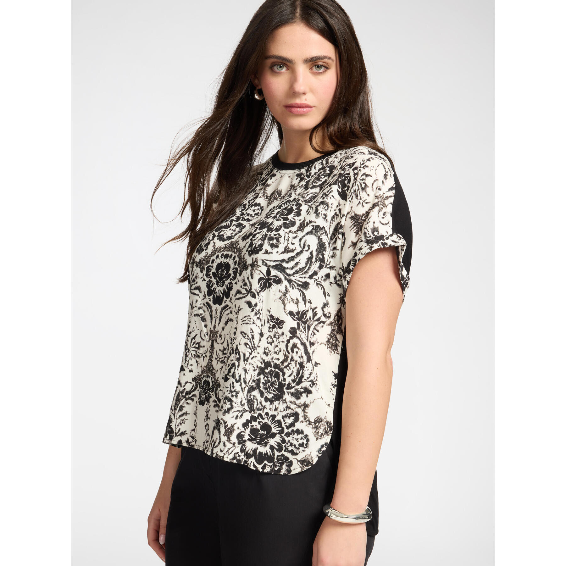 Elena Mirò - T-shirt stampata in viscosa - Nero