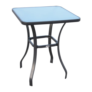 Table carrée bistro de jardin dim. 68L x 68l x 84H cm métal époxy gris plateau verre trempé granité