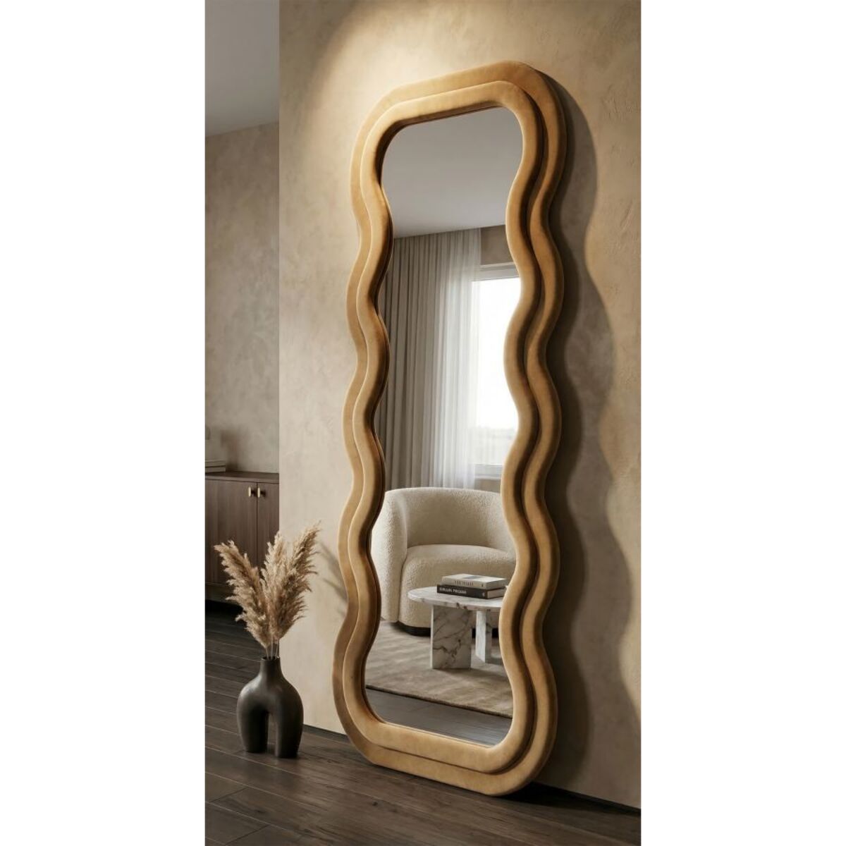 SPECCHIO DA MURO EMILY VELLUTO ORO CM 60X6X160 (MISURA SPECCHIO CM 42X144)