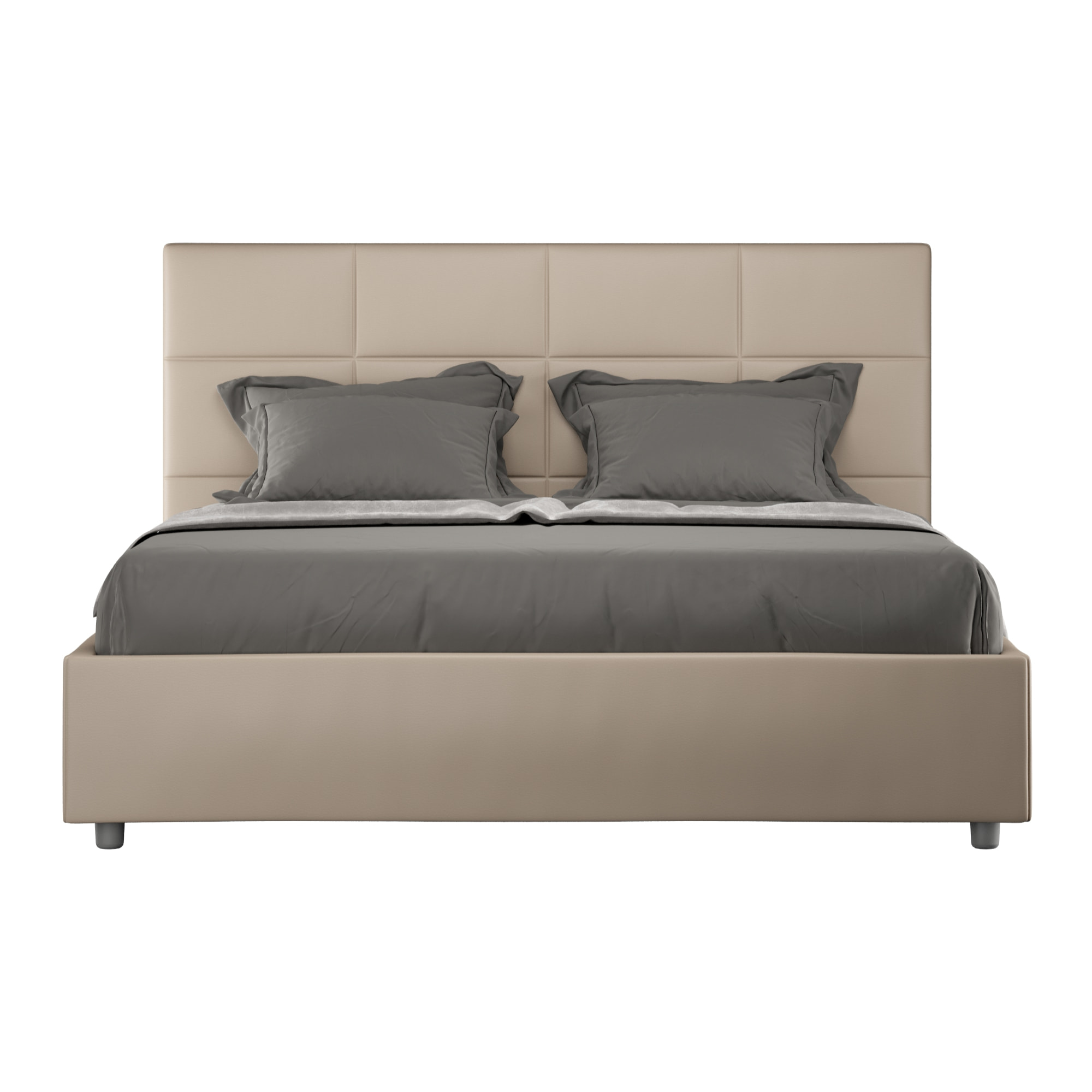 Cama con somier acolchada 160x210 cuero sintético gris paloma Mika