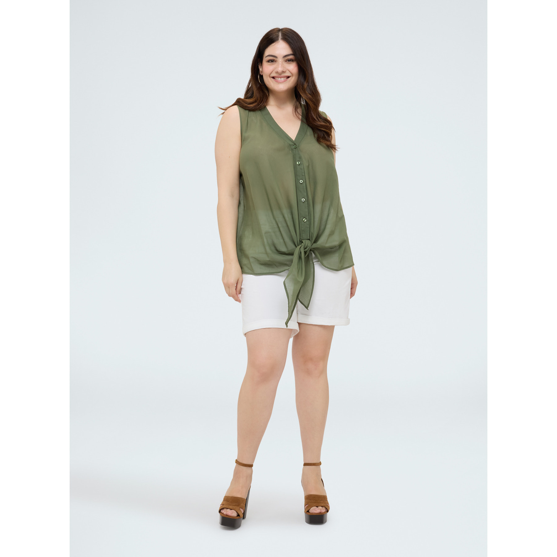 Fiorella Rubino - Top in cotone con nodo frontale - Verde militare