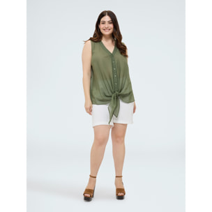 Fiorella Rubino - Top in cotone con nodo frontale - Verde militare