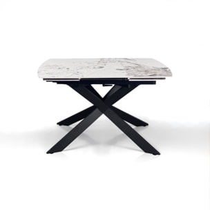 Table à manger ovale extensible Tomasucci GEMY SPIN 120, en céramique, marbre onyx, noir, 120/179 × 80 × 74,5 cm